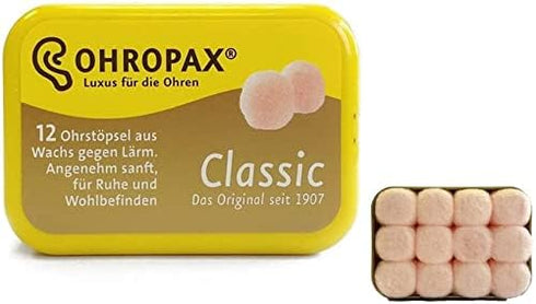 Ohropax Reusable Wax/Cotton Ear Plugs - 24 Plugs Total with Clear Carrying Case