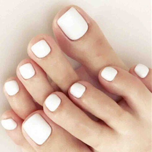 Solid Square Fake Toenails, Matte Press on Toe Nails, Short Acrylic False Toes, 24 Pcs Full Cover (White)