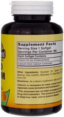 Liquid Calcium 600mg with D-3 (100 Softgels) - 3 BOTTLES Total of 300 Softgels