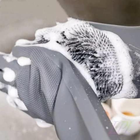 Silicone Dishwashing Gloves, Pet Grooming Rubber Scrubbing Gloves for Housework, Cars, Dogs
