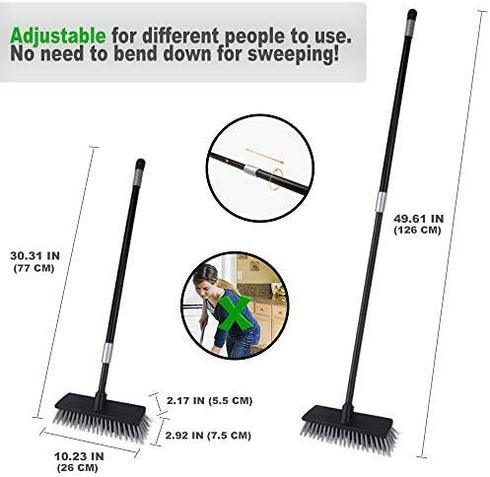 LandHope Heavy Duty Adjustable Long Handled Deck Broom, Hard Bristle Scrub Brush for Outdoor Garage