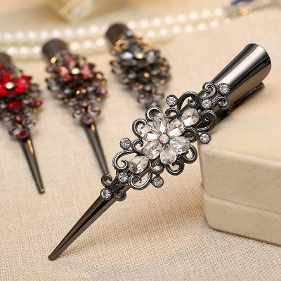 Large Retro Metal Hair Clips Flower Duck Bill Clips with Teeth, Rhinestone Hair Barrettes for Women Girl Accessories