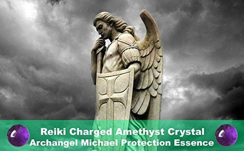Archangel Michael Oil with Reiki Charged Amethyst Crystal (1 oz) - Sacred Anointing Oil for Blessings & Protection