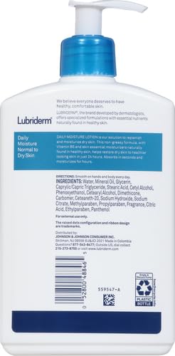 Lubriderm Daily Moisture Hydrating Body and Hand Lotion with Vitamin B5, 16 fl Oz