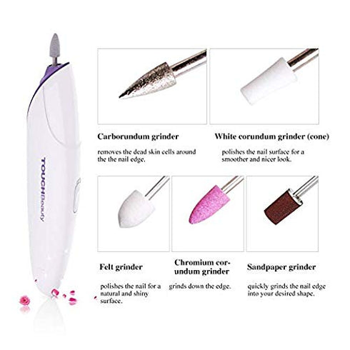 Professional Automatic Electric Manicure/Pedicure Nail File Set, 5 Interchangeable Attachments, Cordless and Battery Operated
