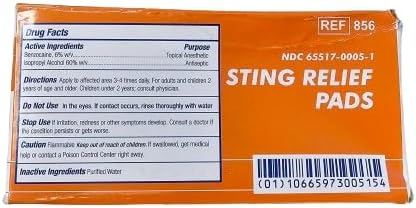 Dukal Sting Relief Pads, Case of 200 Anesthetic Pads for Burns and Scrapes, Non-Sterile