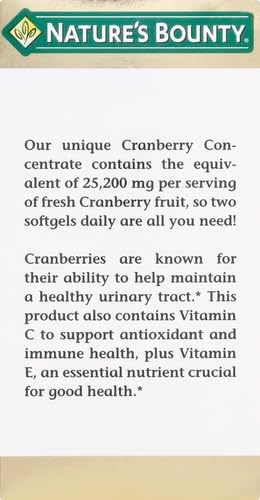 Nature's Bounty Cranberry Dietary Supplement - 60 Ct, Supports Urinary Tract and Immune Health, Softgels, 25,200 Mg