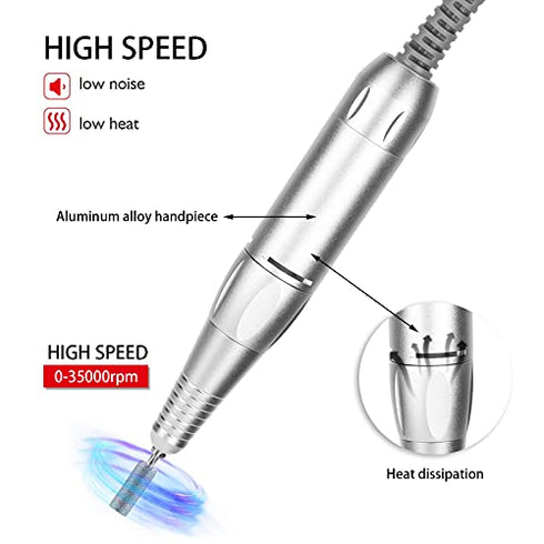 Nail Drill Handpiece, Replacement Handle for Electric Nail Drill Machine, 35000 RPM Grinder Accessory