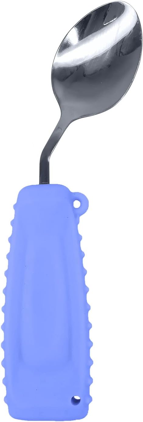 Adaptive Weighted Silverware Utensils, Angled Spoon for Hand Tremors, Non-Slip Easy Grip Handles, Left Hand, Purple