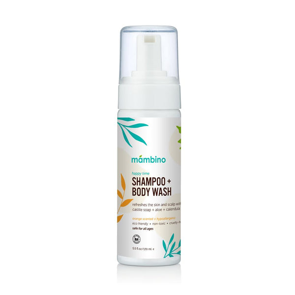 Mambino Organics Happy Time Shampoo & Body Wash for Kids - Hypoallergenic, Plant-Based, Eco-Friendly, 5.5floz