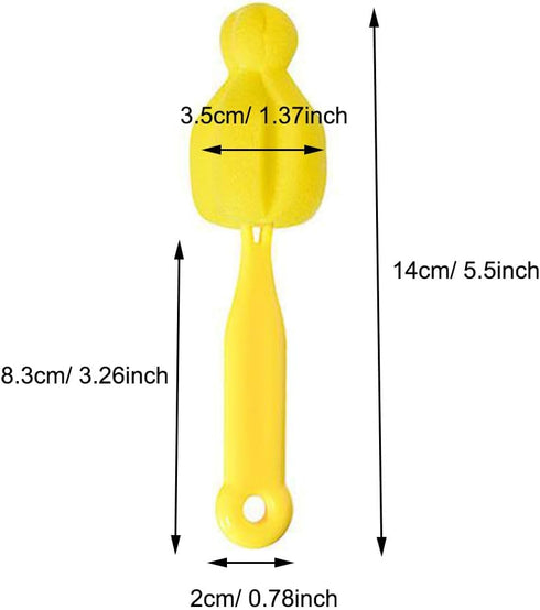 6 Pack Long Handle Bottle Nipple Cleaner Sponge Brush, BPA-Free Scrubber - Yellow