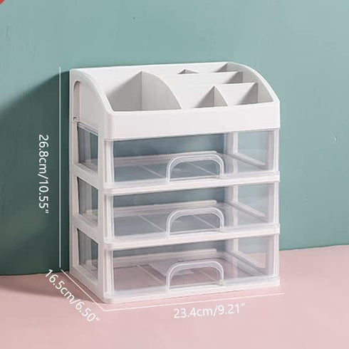Makeup Organizer with 3 Drawers, Plastic Storage for Vanity, Large Capacity Cosmetic Display Cases for Skin Care