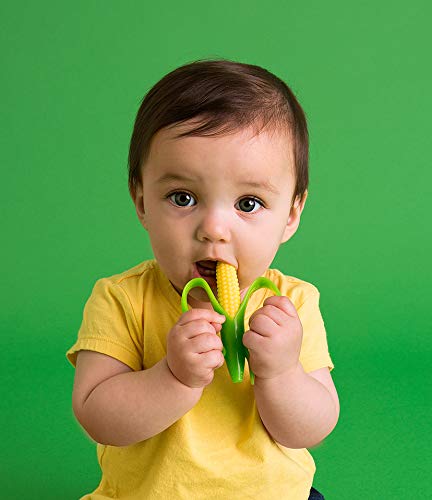 Baby Banana Corn Cob Toothbrush, Green/Yellow Training Teether for Infant, Baby, and Toddler