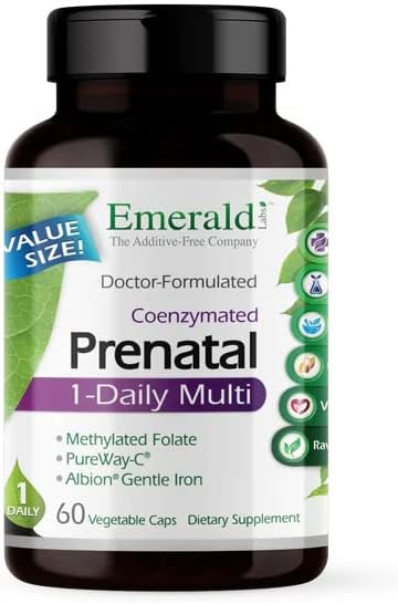 EMERALD LABS Prenatal 1-Daily Multi - Prenatal Multivitamin with Methylated Folate, Iron, 60 Vegetable Capsules
