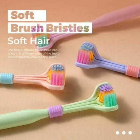 Three-Sided Soft Hair Toothbrush, 2 Pcs Random Color, Effective for Adults and Children