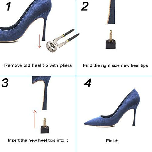 24 Pairs High Heel Tips Shoes Replacement Tap Caps, 6 Sizes, U-Shape, Black, 8/9/10/11/12/12.5mm