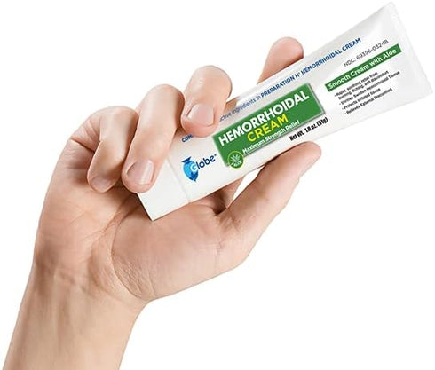 Globe Hemorrhoid Cream (2 Pack, 1.8 Ounce Tube) with Aloe for Relief from Hemorrhoids, Itching, Burning, Discomfort
