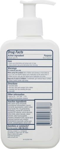 CeraVe Acne Treatment Face Wash - Salicylic Acid Cleanser with Purifying Clay, Niacinamide, Ceramides, 8 Ounce