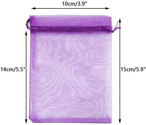 G2PLUS Purple Organza Bags, 4x6 in, 100PCS Drawstring Jewelry Pouches for Mother's Day Party Favors