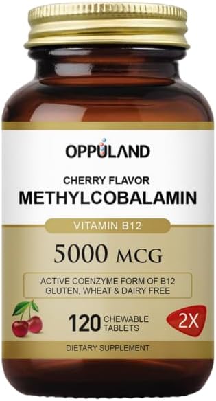 Vitamin B12 (Methylcobalamin) 5000 mcg, Folic Acid (Vitamin B9 Folate) 120 Chewable Tablets for Cirrhosis and Liver