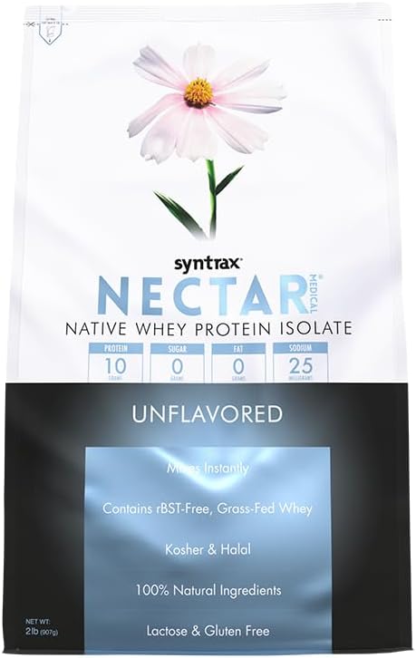 Syntrax Nutrition Nectar Medical - 100% Whey Protein Isolate, 100% Natural Ingredients, Unflavored, 2 lbs