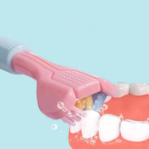 4-Piece Set of 3-Sided Toothbrush for Adults, Soft Bristle for Comprehensive Care, Youth & Teenagers (Pink, Yellow,