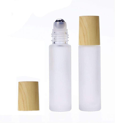 3Pcs Empty Translucent Frosted Glass Cosmetic Containers, Wood Grain Cap, 30ml Jar, 20ml Dropper, 10ml Roller