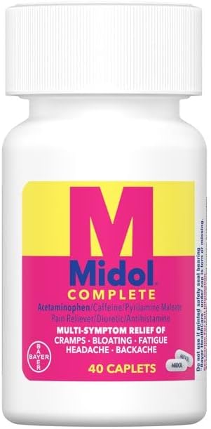 Midol Complete Menstrual Pain Relief Caplets with Acetaminophen for Period Cramps, 40 Count (Pack of 3)