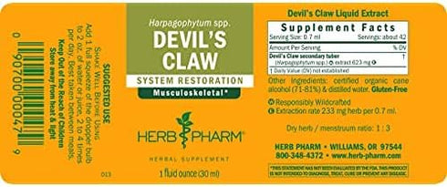 Herb Pharm Devil's Claw Liquid Extract for Musculoskeletal Support - 1 Ounce