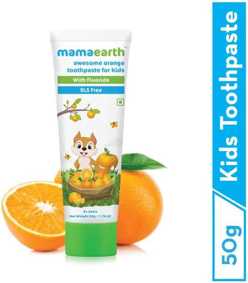 Mamaearth Natural Orange Kids Toothpaste, Gently Cleanses Teeth & Gums, Fights Cavities & Tooth Decay, with Fluoride &