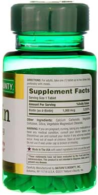 Nature's Bounty Biotin 1000 mcg Vitamin Supplement Tablets, 100 ea (Pack of 2)