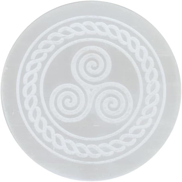 crystalmiracle Natural Selenite 3 Inches Round Charging Plate, Crystal Healing Gift for Positive Energy