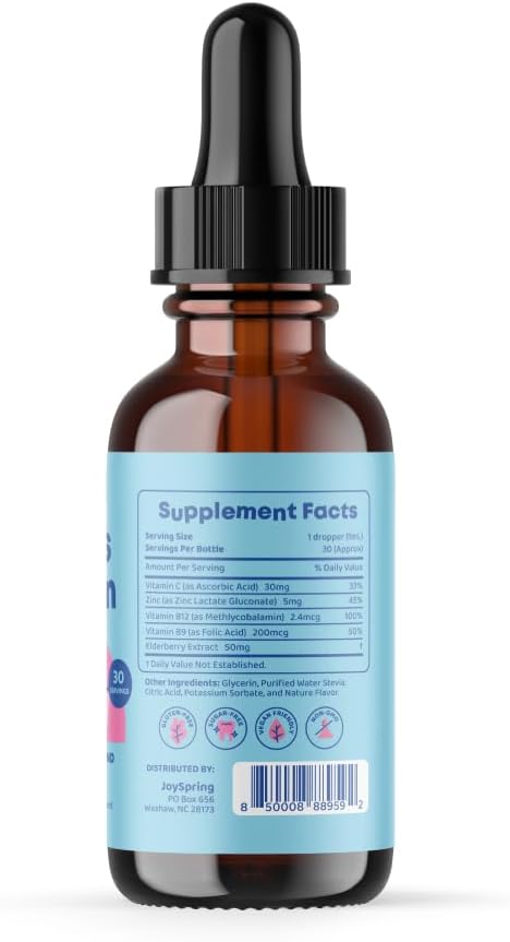JoySpring Kids B Complex Vitamins, Liquid Drops for Attention & Focus, with Elderberry Zinc and Vitamin C