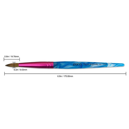 PANA Pure Kolinsky Acrylic Nail Brush - Round Shape Pink Ferrule with White Swirl Blue Handle (Size 6)