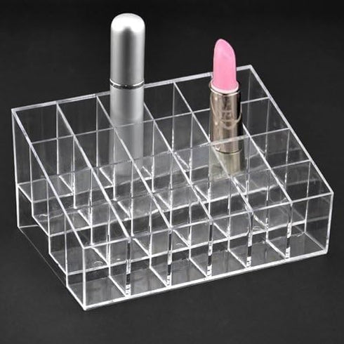 Transparent Cosmetic Makeup Organizer, Clear 24 Lattices Lipsticks and Lotion Storage Display Holder