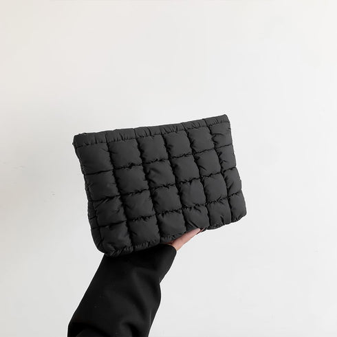 Puffy Quilted Makeup Bag, Cute Solid Toiletry Organizer Pouch Storage Clutch for Women