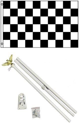 Moon Knives 3x5 Advertising Black White Checkered Flag White Pole Kit Set - Party