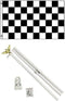 Moon Knives 3x5 Advertising Black White Checkered Flag White Pole Kit Set - Party