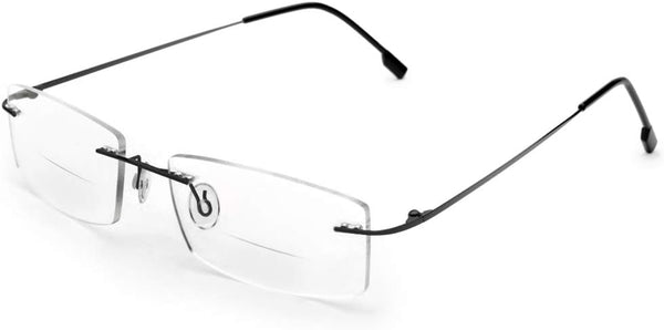 Fuisetaea Rimless Frame Bifocal Reading Glasses, Flexible Titanium Alloy, Lightweight +2.25 Readers