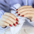 YUNAI 24 PCS Medium Length Full Cover False Nails - French Ellipse Red Wine Oblique Leopard Fake Nails