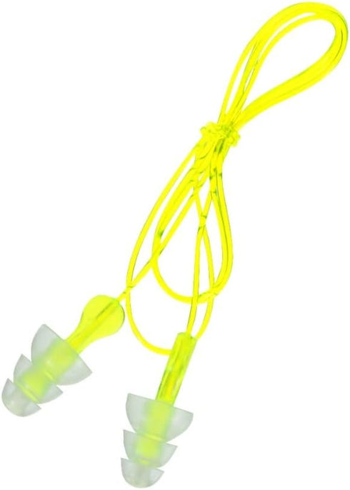 Peltor Sport Tri-Flange Corded Reusable Earplugs, 3 Pair, NRR 26 dB, Comfortable Fit, Neon Yellow