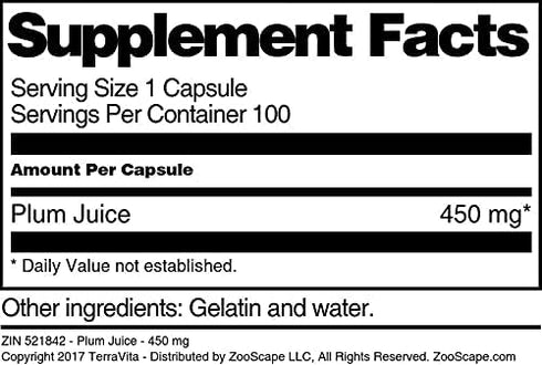 Terravita 450 (100 521842) Plum Juice - mg Capsules, ZIN: