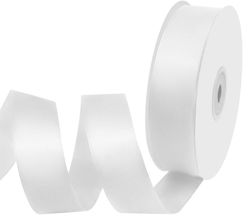 1" Width x 50 Yards Satin Fabric Ribbon, White Ribbon Perfect for DIY Bows, Swags, Gift Wrapping, Craft, Flower