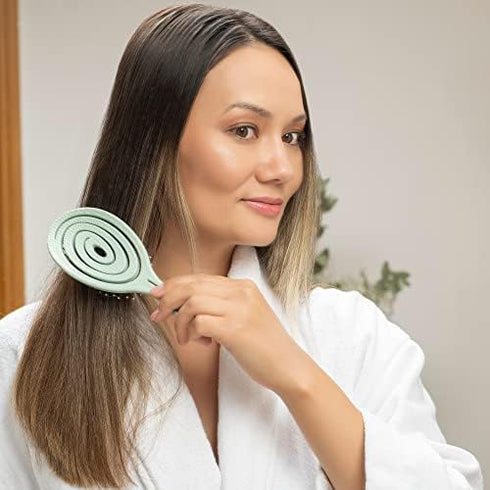 Ninabella Detangling Hair Brush for Women & Men - Unique Spiral Hairbrush for Straight, Curly & Wet Hair - Green