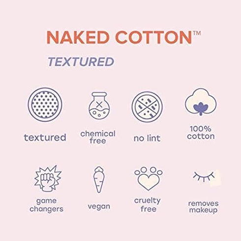 White Rabbit - NAKED COTTON Textured Facial Cotton Pads – 100% Cotton, Lint-Free, for Makeup Remover, 200 Count