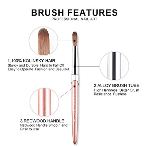 KADS 100% Kolinsky Sable Acrylic Nail Brush, Round Head Crimped Manicure Tool (12#)