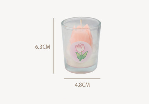 T-shin Jar,110G Tulip Flower Healing Scented Candle Glass Handmade Flower Bouquet Scented Soy Wax Aroma Decorative