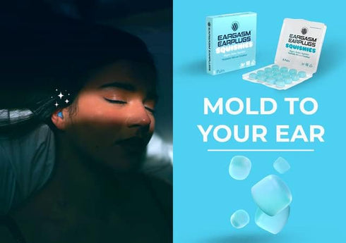 Eargasm Squishies - Blue Moldable Noise Reduction Ear-Plugs for Sleeping, Snoring, Working, Swimming - Storage Case