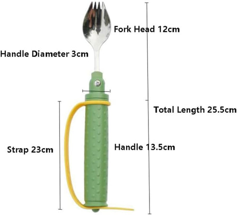 JHNGYJY 2-in-1 Fork and Spoon with Adjustable Hand Strap - Adaptive Eating Aid for Seniors and Disabled - Easy Dining