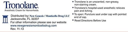 TRONOLANE 2 (Pack 4) Anesthetic Cream for Hemorrhoids, Dual-action Formula, Ounces of by